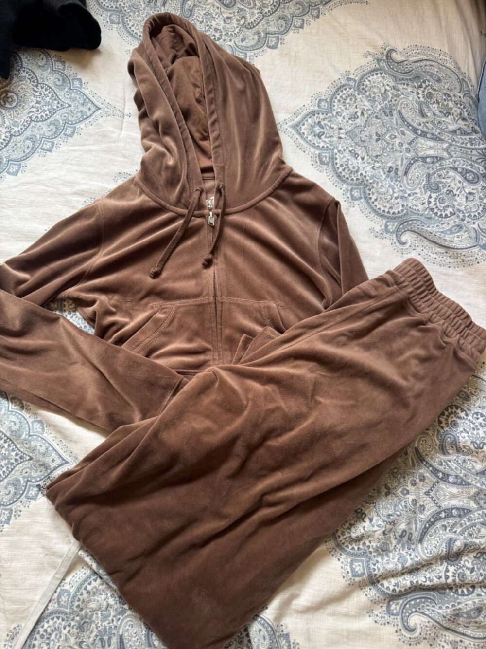 Hollister Brown Velour Zip Hoodie and Pants Set XXS Oversized